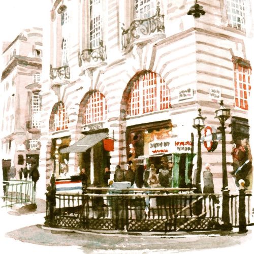 Watercolor painting of a building