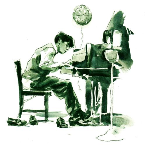 Illustration of Glenn Gould by Philip Bannister
