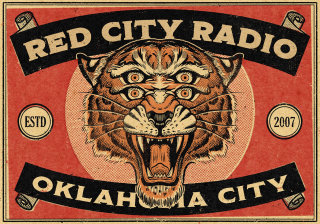 Cartaz com tema de caixa de fósforos para a banda de rock 'Red City Radio