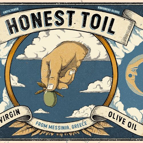 10L container packaging design for Honest Toil olive oil