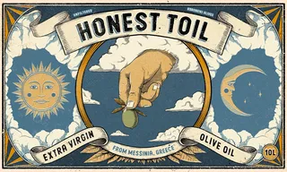 10L container packaging design for Honest Toil olive oil