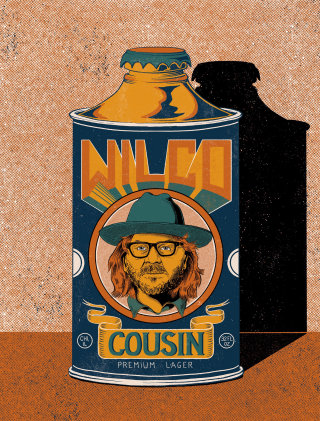 Arte de lata de cerveja vintage da Rolling Stone para 'Cousin' de Wilco