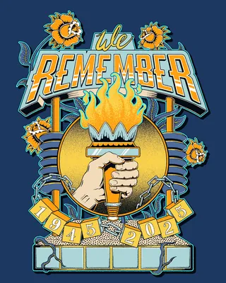 Illustration with torch and text We Remember for Holocaust Remembrance Day