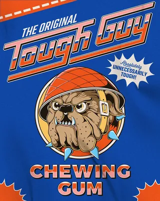 Illustration of tough bulldog chewing gum with helmet
