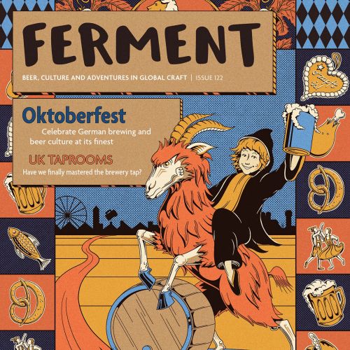 Oktoberfest cover art with rooster on beer barrel by Philipp Beck