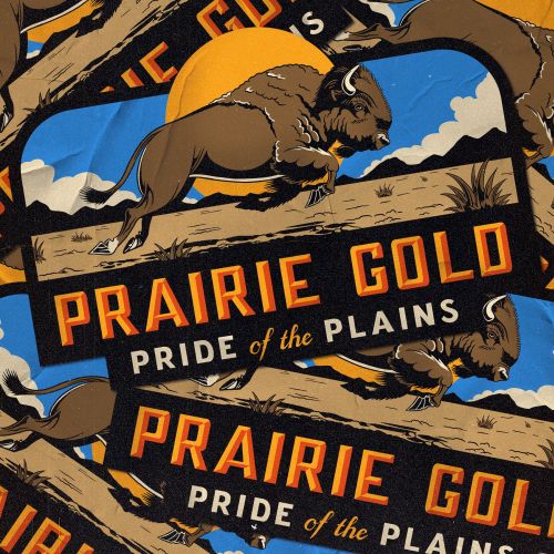 Vintage Prairie Gold billboard with buffalo and plains, artwork by Philipp Beck