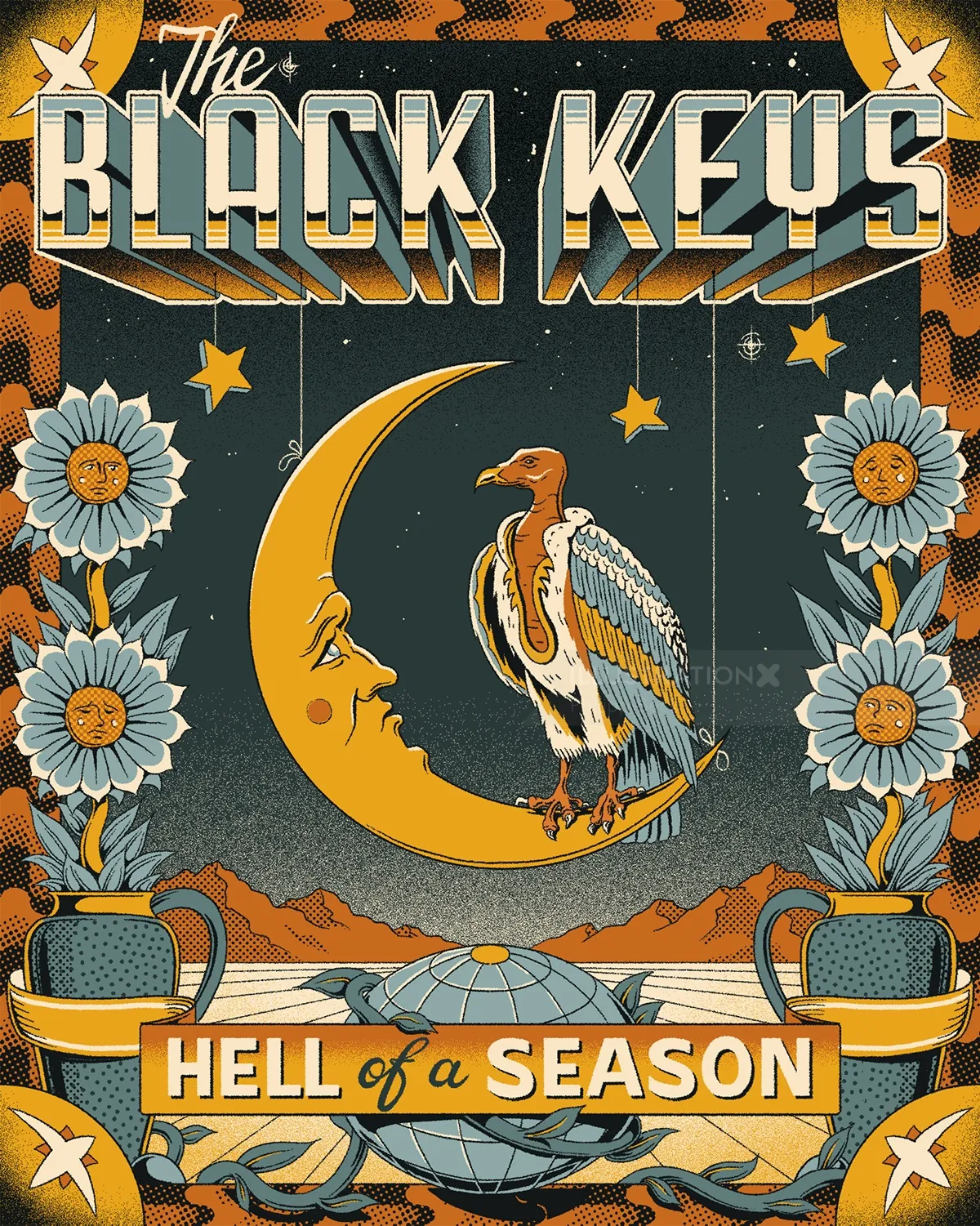The Black Keys Hell of a Season poster with moon and bird by Philipp Beck
