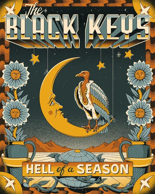 The Black Keys Hell of a Season poster with moon and bird by Philipp Beck