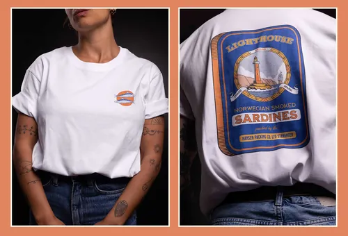 T-shirt with vintage sardine can design by Philipp Beck