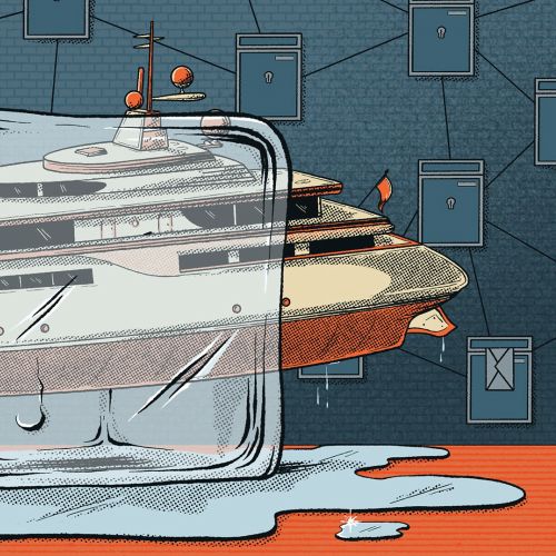 Illustration of a luxury yacht frozen inside ice by Philipp Beck