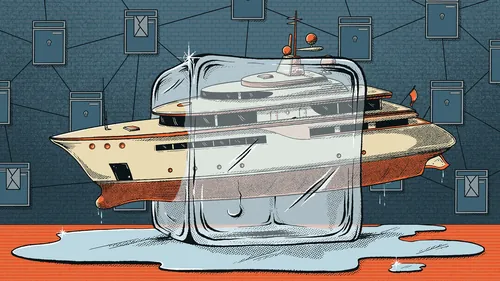 Illustration of a luxury yacht frozen inside ice by Philipp Beck