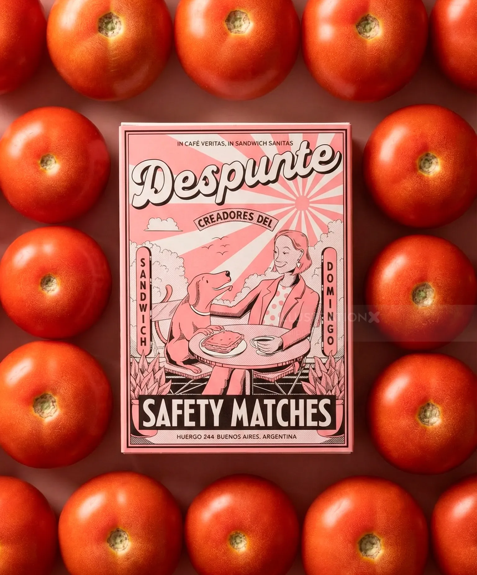 Vintage Despute safety matches box surrounded by ripe red tomatoes by Philipp Beck