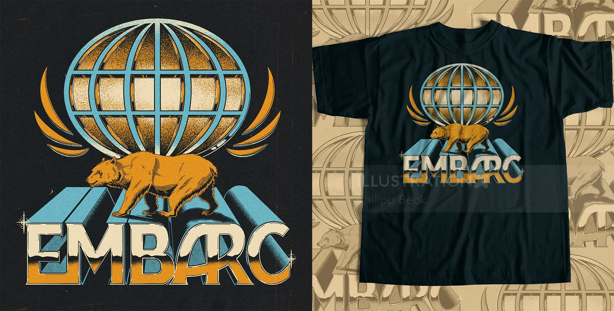 Hand-lettered Embarc logo with globe and bear by Philipp Beck