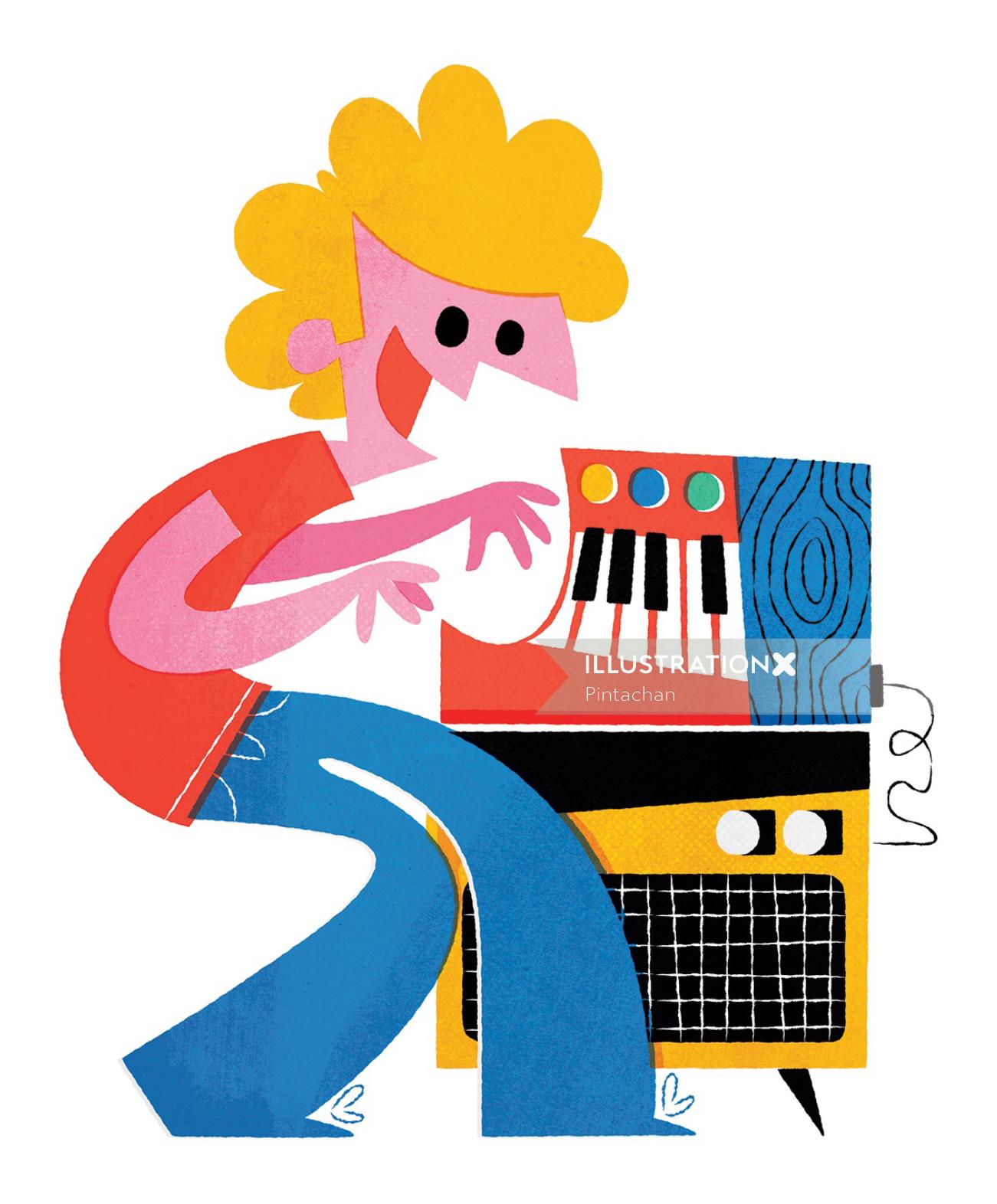 Homem tocando piano ilustração digital