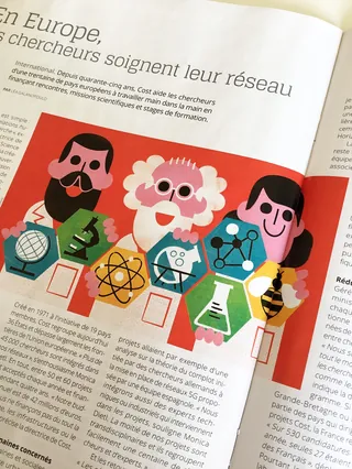 Illustration of three scientists and scientific icons by Pintachan