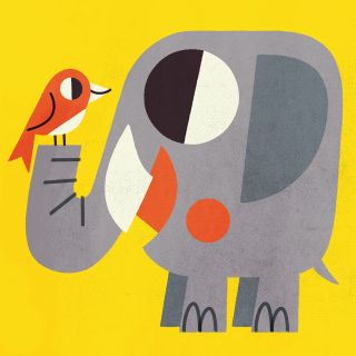 Elephant and bird graphic art