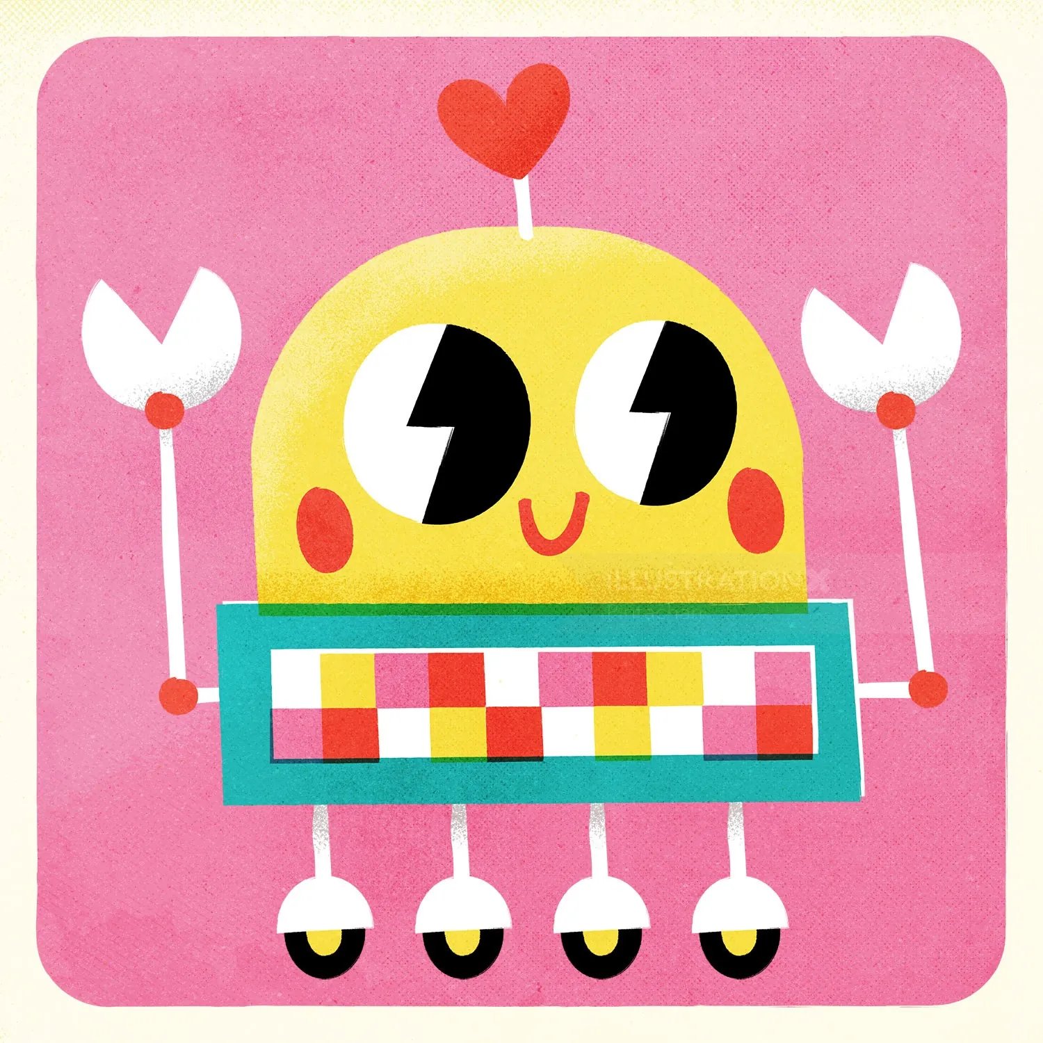 Cute yellow robot with heart antenna and claw hands by Pintachan