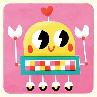 Cute yellow robot with heart antenna and claw hands by Pintachan