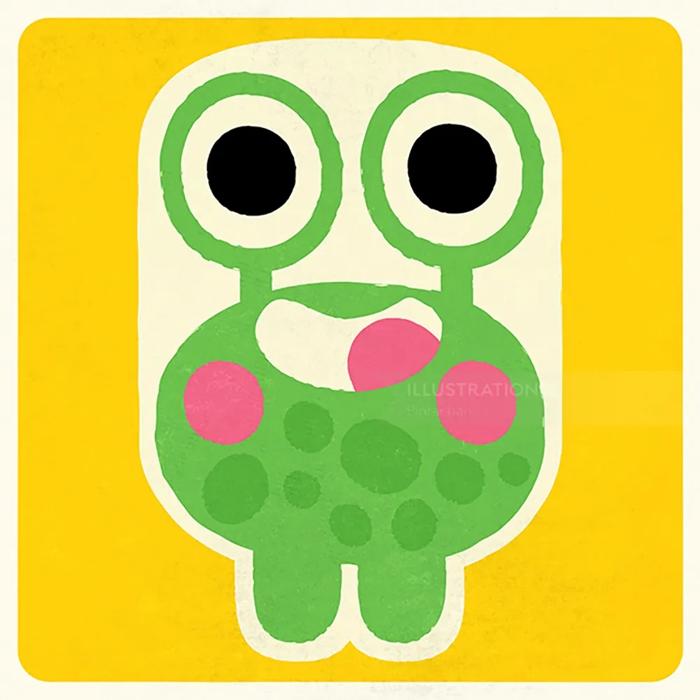 Cute green frog cartoon with big eyes and pink cheeks by Pintachan
