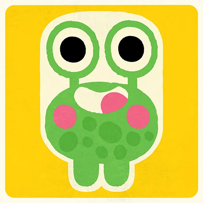 Cute green frog cartoon with big eyes and pink cheeks by Pintachan
