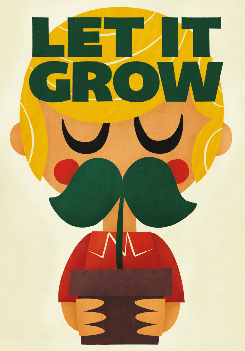 Let it grow lettering with mustache man 