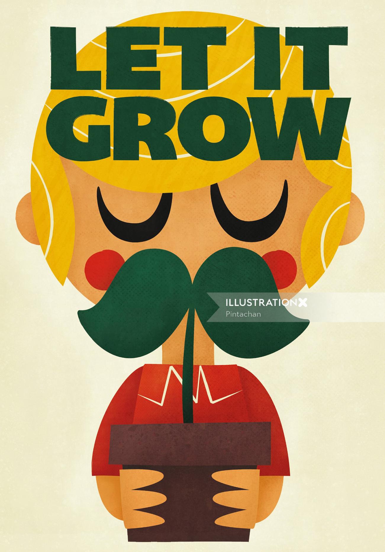 Let it grow lettering with mustache man 