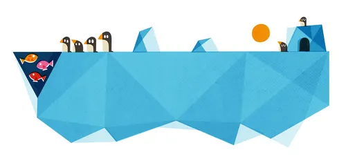 Geometric blue iceberg with birds and fishes by Pintachan