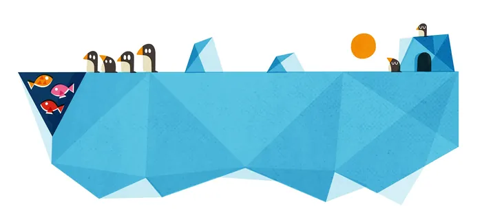 Geometric blue iceberg with birds and fishes by Pintachan