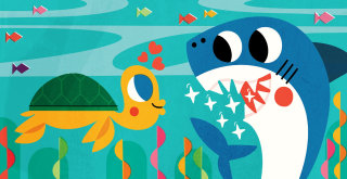 Arte colorida de peixes e tartarugas