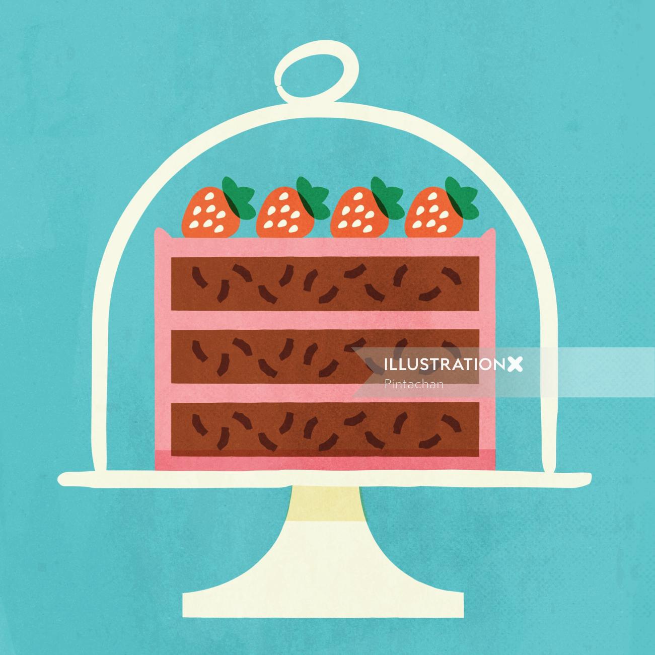 Design gráfico de bolo de morango
