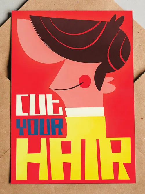 Cut your hair cartoon poster 