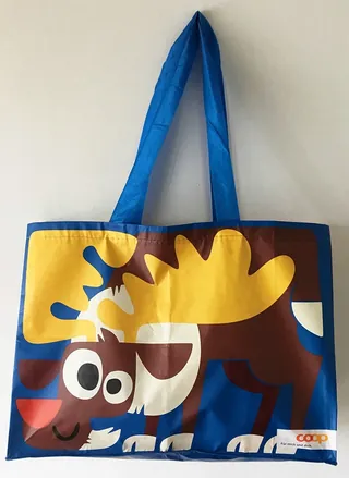 Colorful tote bag with cartoon moose design by Pintachan