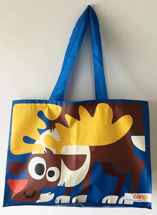 Colorful tote bag with cartoon moose design by Pintachan