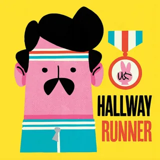 Cartoon man with headband and medal titled Hallway Runner by Pintachan