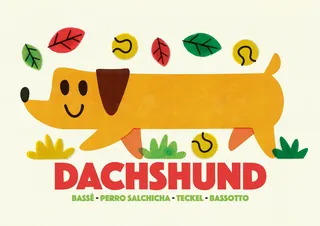 Cartoon dachshund dog with leaves and tennis balls, artwork by Pintachan