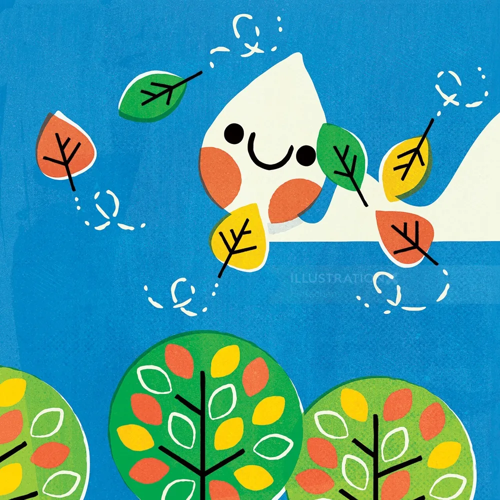 Smiling ghost flying with colorful autumn leaves by Pintachan