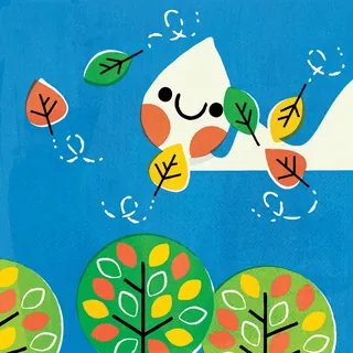 Smiling ghost flying with colorful autumn leaves by Pintachan