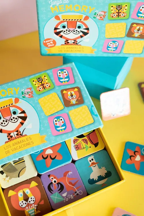 Colorful animal memory game tiles by Pintachan with tiger and other animal illustrations