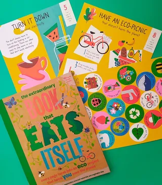 Eco-friendly book cover and colorful illustrated activity pages by Pintachan