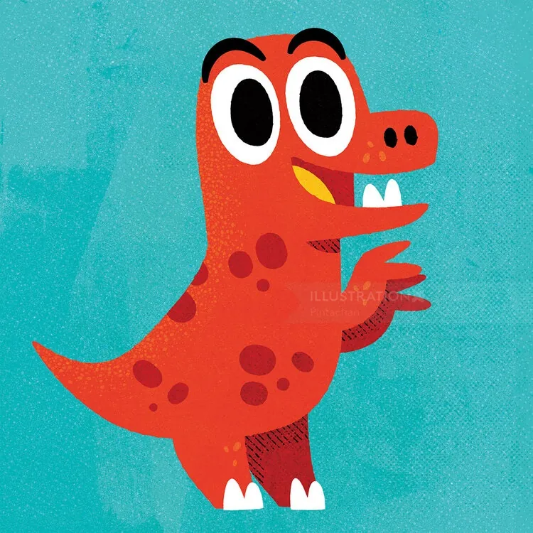 Cute red dinosaur cartoon with big eyes and spots by Pintachan