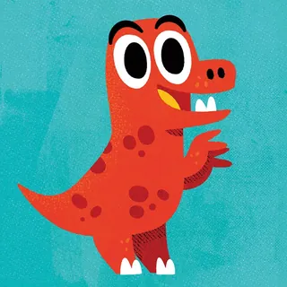 Cute red dinosaur cartoon with big eyes and spots by Pintachan