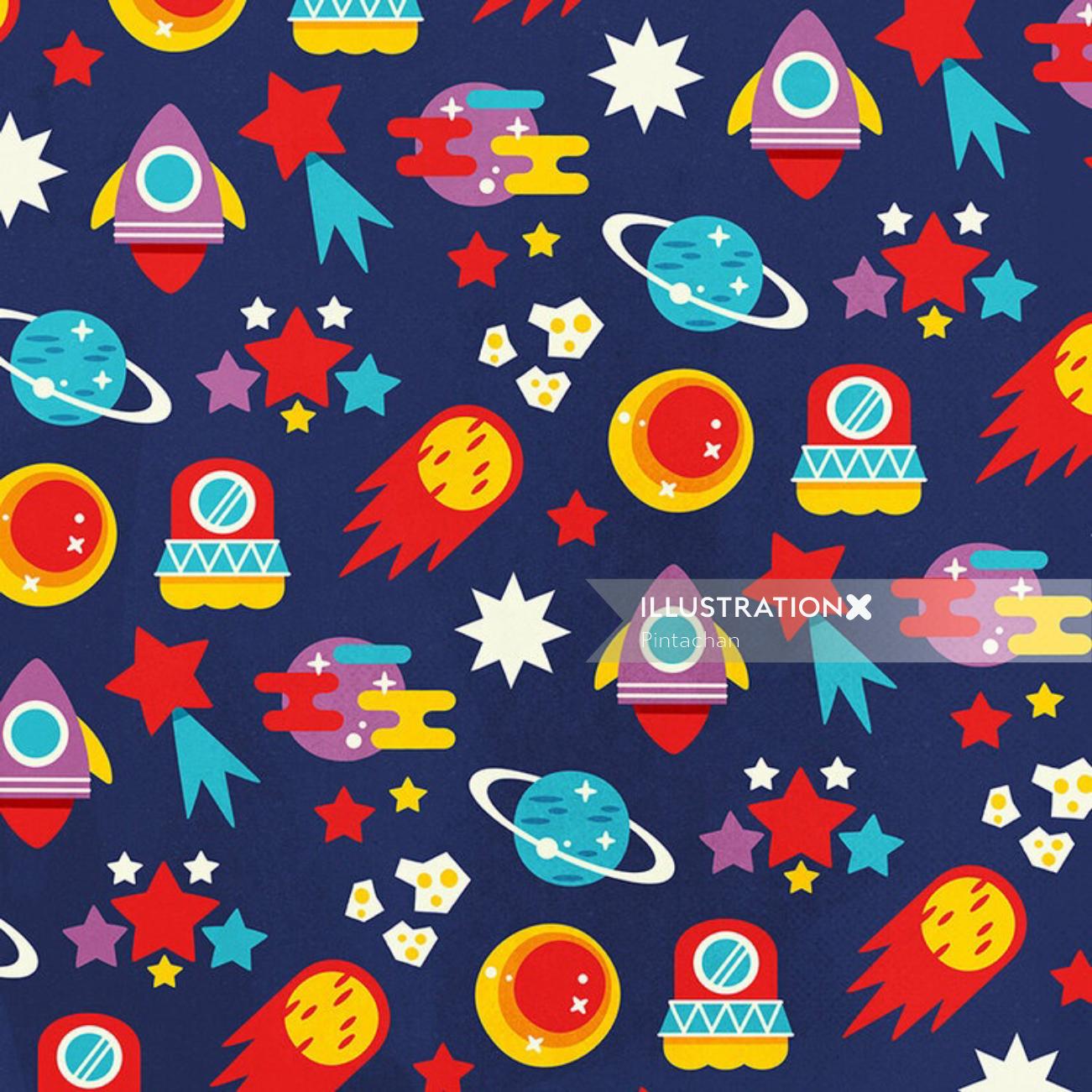 Cartoon design of Space with Planets