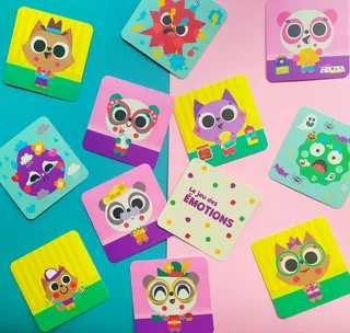 Emotion-themed colorful cards with animal characters by Pintachan
