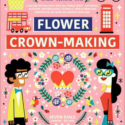 Platinum Jubilee Festival flower crown-making event poster by Pintachan