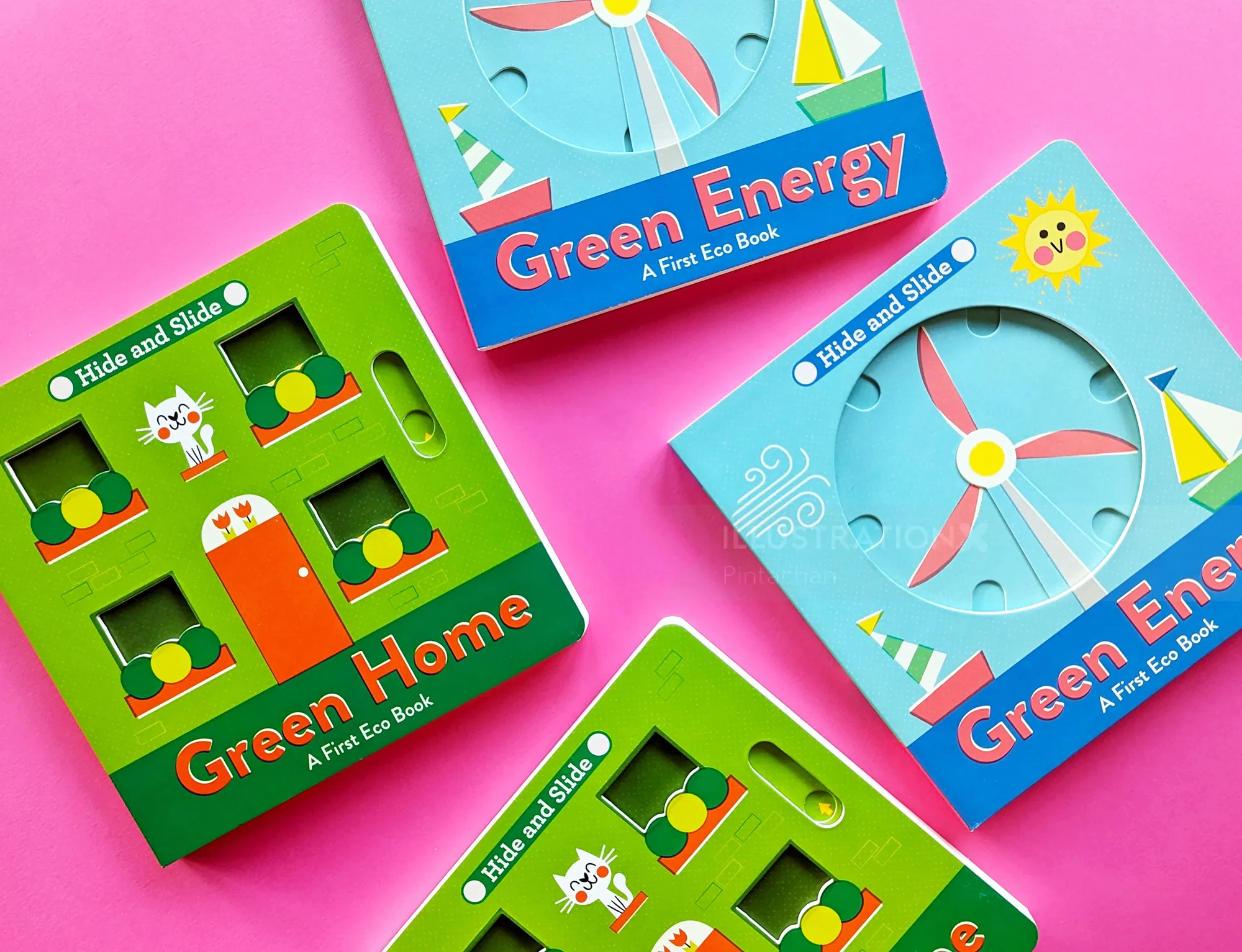 Children's books featuring green energy and eco-friendly home illustrations