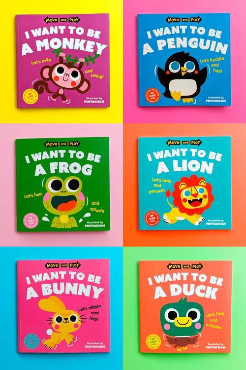 Six colorful children's books with animal themes and cute illustrations