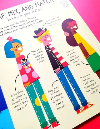 Three cartoon characters showing different casual clothing styles and tips.