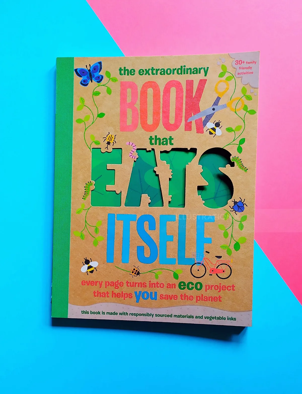 Book cover of The Extraordinary Book That Eats Itself with butterflies and bees