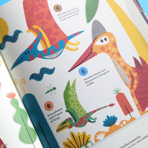 Illustrations of prehistoric animals with numbers and text labels