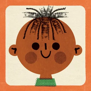 Cartoon child with textured hair and cheerful expression